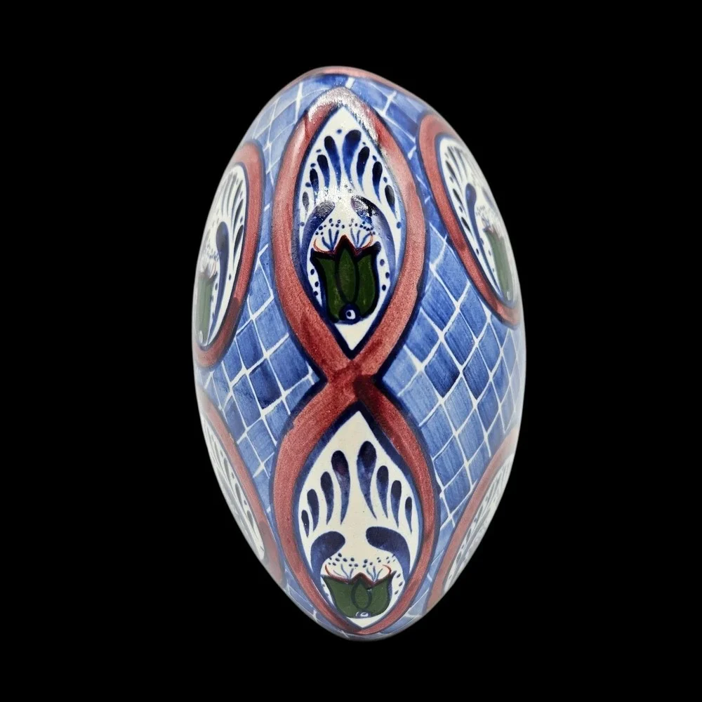 Mexican Folk Art Talavera Pottery Vase Round Geometric Floral Signed BMT Mex
